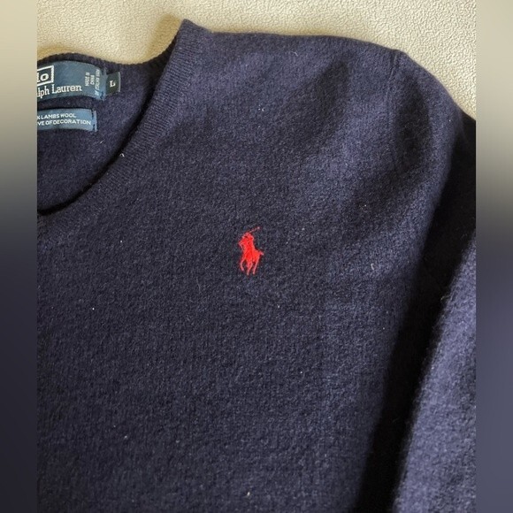 Polo Ralph Lauren Sweater Size Large L Lamb's Wool V-Neck Blue - Picture 6 of 14